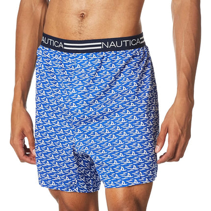 Nautica Men's Classic Cotton Loose Knit Boxer Shorts, Shark Attack-Bright Blue, S