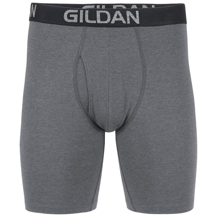 Gildan Men's Cotton Stretch Boxer Brief, Multipack, Black Soot/Heather Dark Grey/Green Midnight (Pack of 4, Long Leg), XL