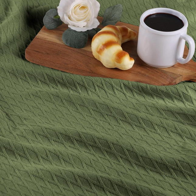 Superior 100% Cotton Thermal Blanket, Soft and Breathable Cotton for All Seasons, Bed Blanket and Oversized Throw Blanket with Luxurious Diamond Weave - Full/Queen Size, Forest Green