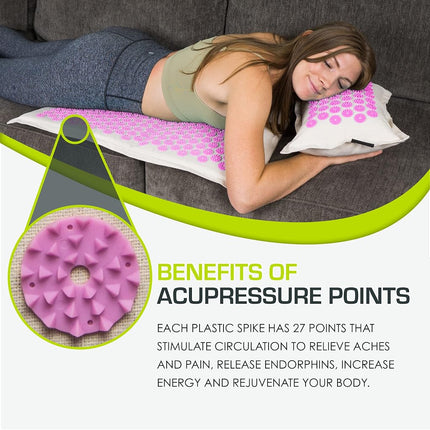 ProsourceFit Ki Acupressure Mat and Pillow Set with 100% Natural Linen and Coconut Fiber Filling; Spike Mat for Back and Neck Pain Relief, Muscle Relaxation, and Stress Relief, Cherry Blossom