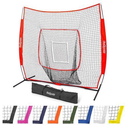 GoSports 7x7 ft Baseball & Softball Batting & Pitching Net with Strike Zone – Available in Team Colors - Red