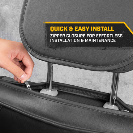 CAT® Edge Deluxe Car Seat Covers for Front Seats - Premium Gray Faux Leather Seat Covers for Cars with Universal Fit, Rugged Automotive Seat Covers for Trucks, Interior Seat Covers for SUV