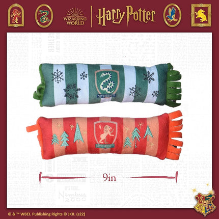 Harry Potter Plush Squeaker Gryffindor and Slytherin Scarf Toy | 2 Pack, 8 Inch - Dog Toys with Squeaker