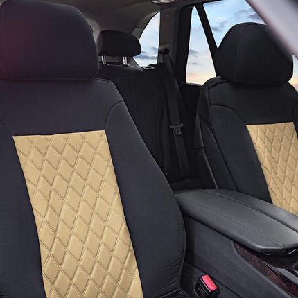 FH Group Front Set Neosupreme Car Seat Cover for Low Rear Seats with Removable Headrest, Universal Fit, Airbag Compatible, Seat Cover for SUV Beige/Black