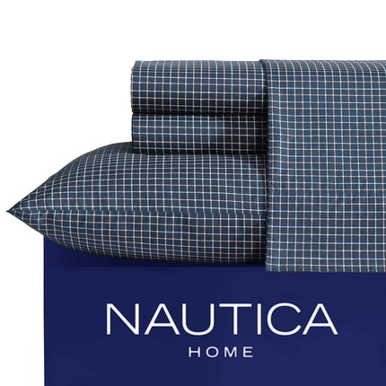 Nautica - Queen Sheets, Premium Cotton Percale Bedding Set, Plaid Home Decor, Oeko-Tex Certified (Reece Plaid Navy, Queen)