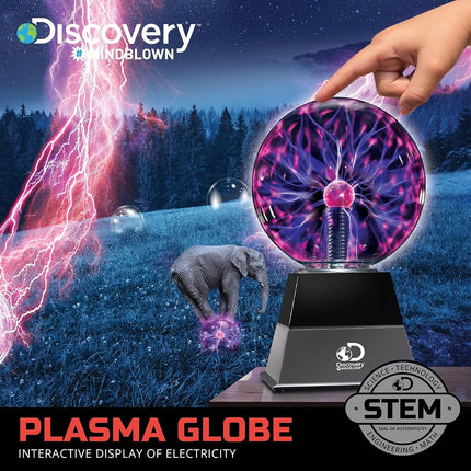 Discovery Kids 6" Plasma Globe Lamp with Interactive Electronic Touch and Sound Sensitive Lightning and Tesla Coil, USB or Battery Power, STEM Lava Lamp Style Light for Desk, Kids Room, and More