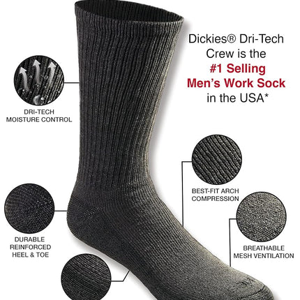 Dickies Men's Big & Tall Dri-tech Moisture Control Crew Socks Multipack, Mixed Denim (6 Pairs), Shoe Size: 15-17