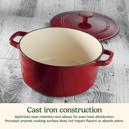 Olla holandesa de hierro fundido esmaltado Cuisinart, cacerola de 4,7 litros con tapa, asas cómodas, apta para estufa, horno y asador, roja (CI650-25CRC)