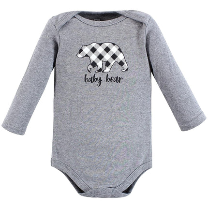 Hudson Baby unisex-baby Cotton Long-sleeve Bodysuits, Baby Bear Gray Black, 3-6 Months