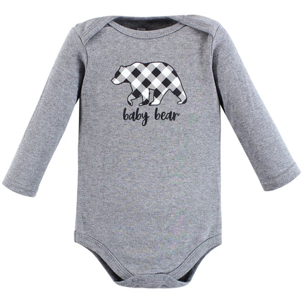 Hudson Baby unisex-baby Cotton Long-sleeve Bodysuits, Baby Bear Gray Black, 3-6 Months