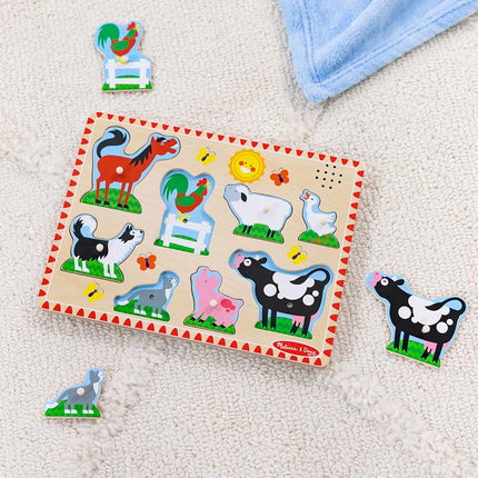 Melissa & Doug Farm Animals Sound Puzzle | Wooden Peg Toys for Kids, Early Learning Jigsaw | Age 2-4
