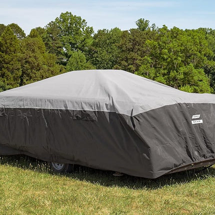 Camco ULTRAGuard 6-8-Ft Pop-Up Camper/RV Cover | Features Covered Air Vents & Cinching Straps | Crafted of Spunbond Polypropylene | Includes Storage Bag for RV Storage and Organization (45760)