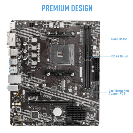 MSI A520M-A PRO V1 Gaming Motherboard (AMD Ryzen 5000, AM4, DDR4, PCIe 3.0, SATA 6Gb/s, M.2, USB 3.2 Gen 1, DVI/HDMI, Micro-ATX)