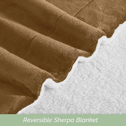 Elegant Comfort Ultra Soft Reversible Flannel Sherpa Blanket - Cozy Silky Fleece Throw for Couch, Bed - Plush Fuzzy Warm Winter Blanket for Gift, Twin XL, Taupe