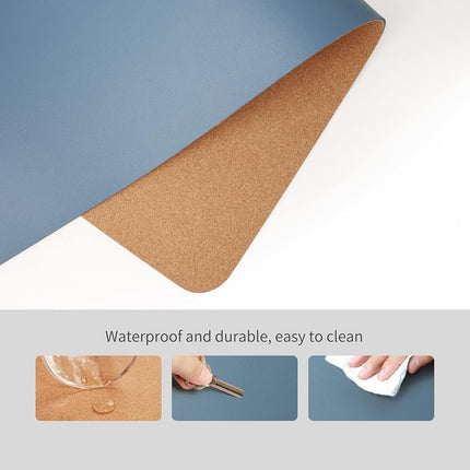 RENMTURE Dual-Sided Desk Pad, Natural Cork & PU Leather Large Mouse mats for Office and Home Work, Desk Protector Non-Slip, Waterproof, Easy Clean (Blue Gray, 36"x17")