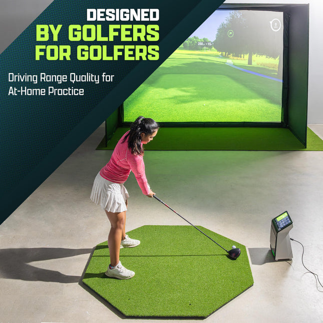 GoSports Tapis de Frappe de Golf - Octogonal PRO 5 x 5 pi - Tapis d'Entraînement en Gazon Artificiel de 15 mm pour Pratique du Swing Intérieur/Extérieur, Inclut 3 Tees en Caoutchouc