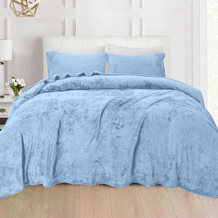 Elegant Comfort Luxuriously Soft 4-Piece Velvet Plush Flannel Sheet Set - Premium Quality - Cozy Warm, Anti-Static, Non Pilling Fuzzy Velvet Flannel Fleece Deep Pocket Sheet Set - Twin XL, Denim Blue