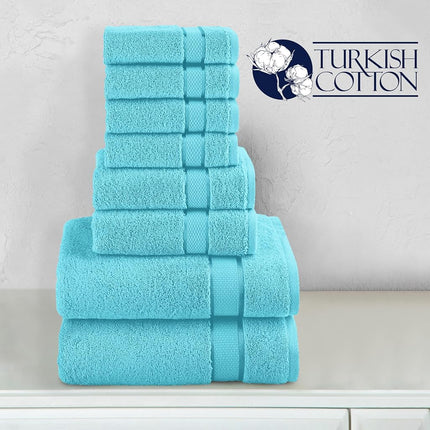 Elegant Comfort Premium Cotton 8-Piece Towel Set, Includes 4 Washcloths, 2 Hand Towels and 2 Bath Towels, 100% Turkish Cotton - Highly Absorbent and Super Soft Towels for Bathroom, Aqua