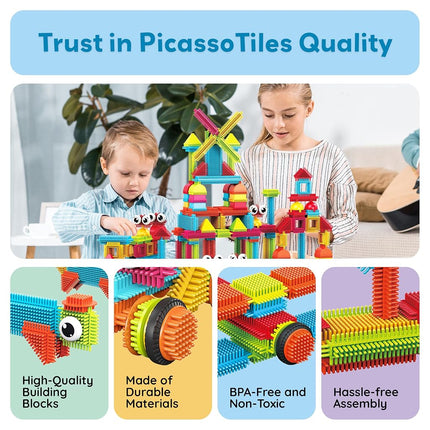Picasso Toys112pcs Hedgehog Blocks STEM Building Tiles Set Construction Learning Toy Stacking Interlock Block, Bristle, Creativity Beyond Imagination, Inspirational, Recreational, Educational PTB112