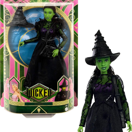 Mattel Universal Wicked Elphaba Fashion Doll and Green Leather Accessories, Braided Black Hair, Possibility and Removable Ballroom Look