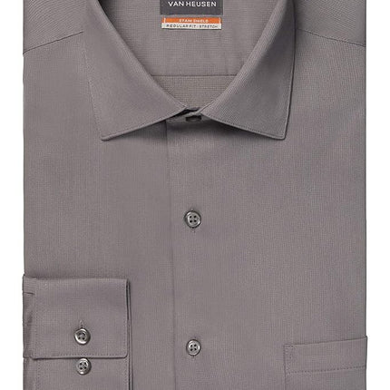 Van Heusen Men's Dress Shirt Regular Fit Stain Shield Stretch, Old Steel, 16"-16.5" Neck 36"-37" Sleeve