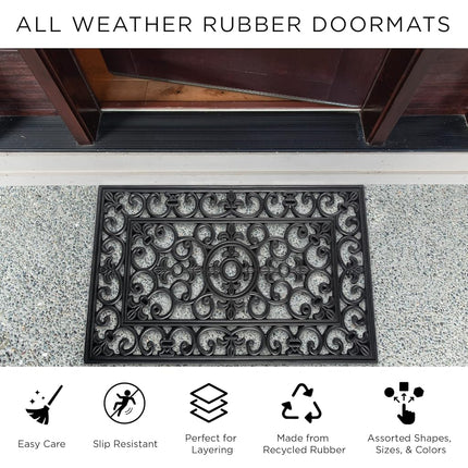 DII Modern Indoor/Outdoor Easy Clean Rubber Entry Way Doormat for Patio, Front Door, All Weather Exterior Doors, 18 x 30 - Scroll