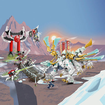 LEGO NINJAGO Zane’s Ice Dragon Creature 71786, 2in1 Dragon Toy to Action Figure Warrior, Model Building Kit, Construction Set for Kids with 5 Minifigures, Golden,green
