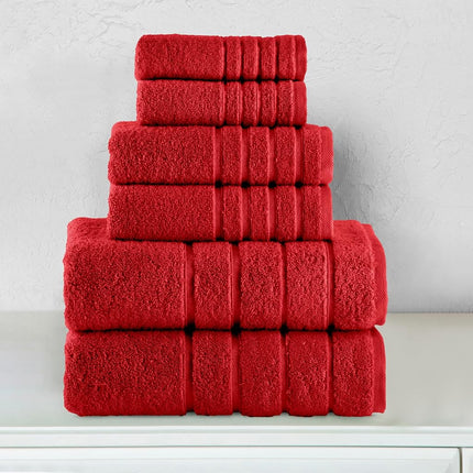 Juego de toallas de baño de viscosa Elegant Comfort de 6 piezas con 4 líneas a rayas, 100% algodón turco, toallas de baño altamente absorbentes que incluyen 2 toallitas, 2 toallas de mano y 2 toallas de baño (rojo)