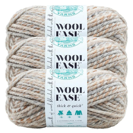 Lion Brand Yarn, lana gruesa y rápida Wool-Ease para tejer, hacer ganchillo y manualidades, paquete de 3, Fósil