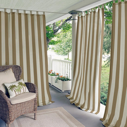 Elrene Home Fashions 26865874501 Indoor/Outdoor Tab Top Stripe Single Panel Window Curtain Drape, 50" x 108", Natural, 50" W x 108" L (Pack of 1)