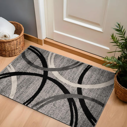 Rugshop Wavy Circles Design Accent Rug, Fade-Resistant Carpet for Entryway or Bathroom, Gray, 2'7" x 4'