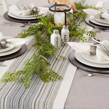 DII Striped Fringe Top, Cotton, Black, Table Runner, 14x72