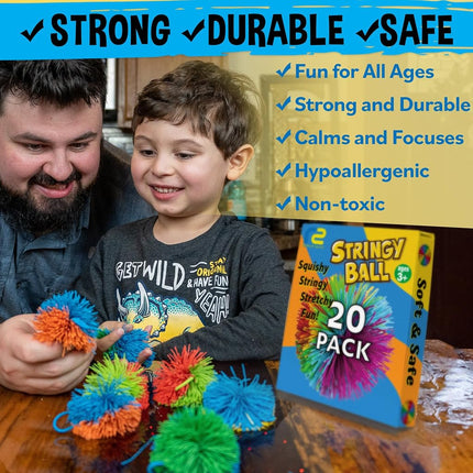 Stringy Balls & Fidget Toys for Kids 20 Pack - Party Bag Fillers for All Ages Classroom School - Birthday Toddler Gifts for Boys & Girls - Sensory Party Favours 3 4 5 6 7 8 + Year Old Gift Idea