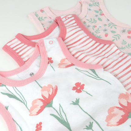 HonestBaby Multipack Sleeveless and Cami Bodysuits One-Piece 100% Organic Cotton for Infant Baby Boys, Girls, Unisex, Strawberry Pink Floral, 18 Months