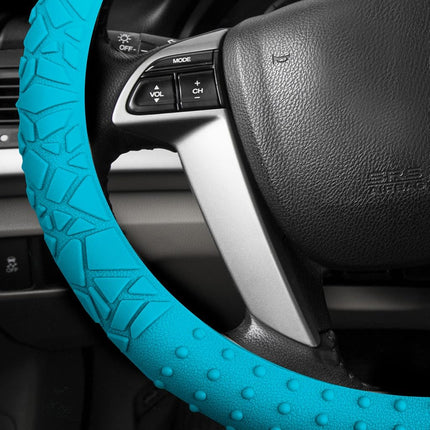 FH Group Universal Fit Silicone with Nibs and Pattern Massaging Grip Steering Wheel Cover fits most Cars, SUVs, Trucks, and Vans Light Blue