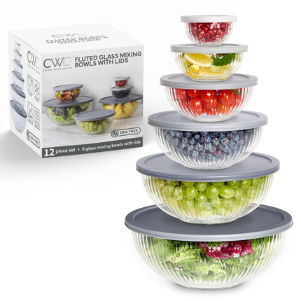 Cook with Color 12 Pc Glass Mixing Bowl Set with L