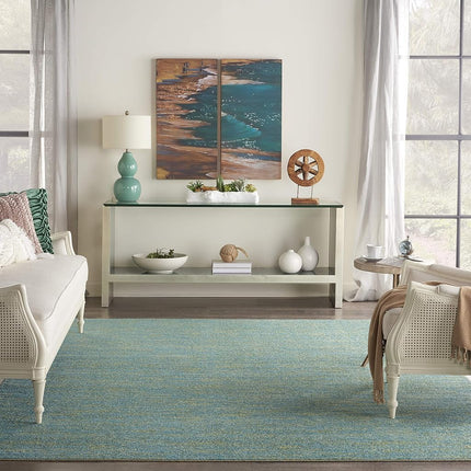 Nourison Essentials Indoor/Outdoor Blue Green 9' x 12' Area Rug, Easy Cleaning, Non Shedding, Multi-purpose, Machine Made, Polypropylene, Rectangular, 12' x 9'