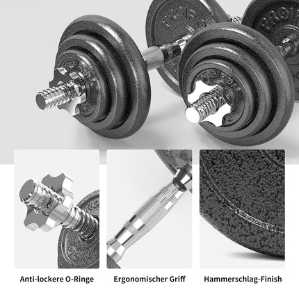PROIRON 20kg Cast Iron Adjustable Dumbbell Set Hand Weight with Solid Dumbbell Handles Changed into Barbell Handily Perfect for Bodybuilding Fitness Weight Lifting Training Home Gym