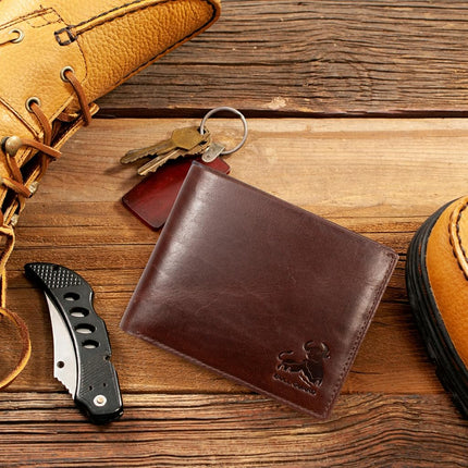 RFID Bifold Leather Wallet For Men with Flip Up ID in Vintage Buffalo Brown, With Coin Pocket - Forest Brown, Bifold Wallet