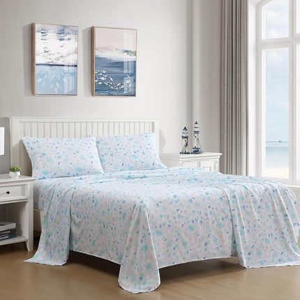 Elite Home Products Inc. Coastal Microfiber Print Sheet Sets, Hampton Blue, Full Sheets