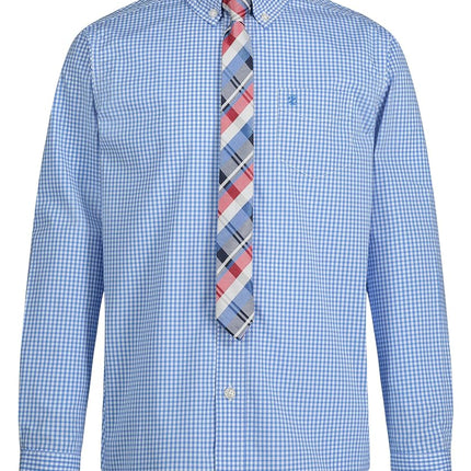 IZOD Boys' Long Sleeve Button-Down Collared Dress Shirt with Tie and Chest Pocket, Dragonfly, 16