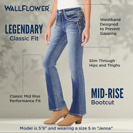 WallFlower Juniors Jeans básicos legendarios de corte de bota lavados en Katy Talla:0