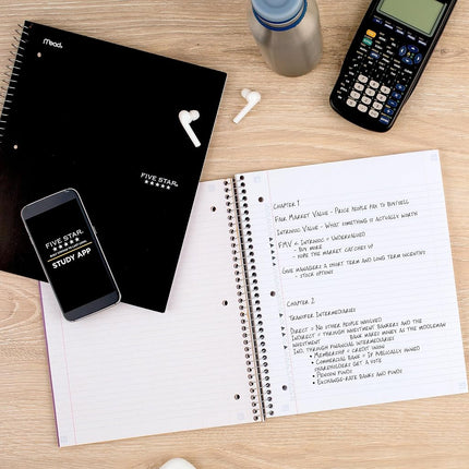 Five Star Spiral Notebooks Plus Study App, 2 Pack, 5 Subject, College Ruled Paper, 11" x 8-1/2", 200 Sheets, Black & White (73035)