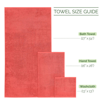 Elegant Comfort 4 Lines Viscose Stripe 6-Piece Premium Towel Set - 100% Turkish Cotton High Absorbent Luxury Bathroom Towels – Includes 2 Washcloths, 2 Hand Towels and 2 Bath Towels Set, Coral
