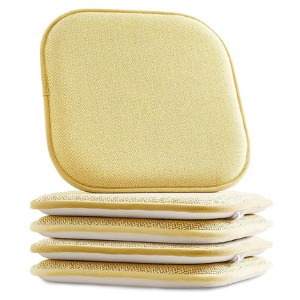 Elegant Comfort 4 Pack Chair Cushion Covers - Skid-Proof Rubber Backing - 16 x 16 Inch - Thick Dining Square Shape Seat Covers - Comfortable Textured Chair Pads with Ties - Chevron Pattern, Yellow