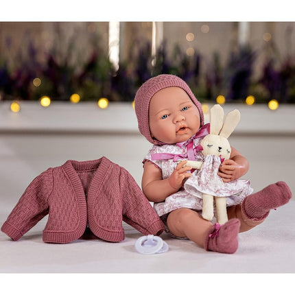 JC TOYS - La Newborn Baby Doll, 38 cm, Soft Vinyl, Royal Collection, Clothes with Toile de Jouy Pattern, Pacifier and Plush Toy, Girl, Pink, Designed in Spain by Berenguer, 2 years