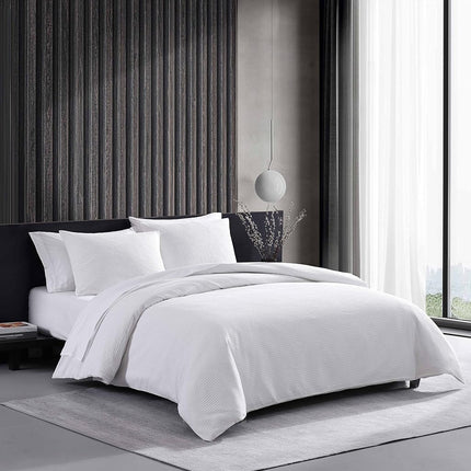 Vera Wang - Queen Duvet Cover Set, Luxury Cotton Bedding with Button Closure, Includes Matching Shams (Waffle Pique White, Queen)