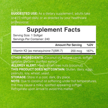 Vitamin K2 MK-7 and MK-4, 150 mcg Per Capsule, 6 Months Supply, Supports Bone Health | Cardiovascular Health - Vitamin K2 Supplement (180 Capsules)