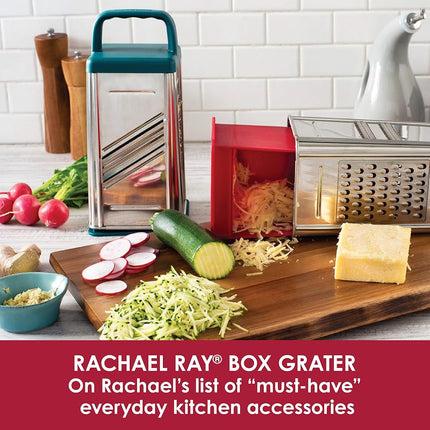 Rachael Ray Tools and Gadgets Stainless Steel Box Grater for Vegetables, Chocolate, Hard Cheeses, and More, Red