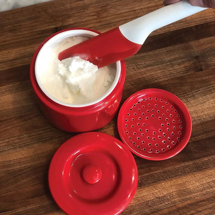 Fox Run Ceramic Bacon Grease Container, 5 x 5.5 inches, Red